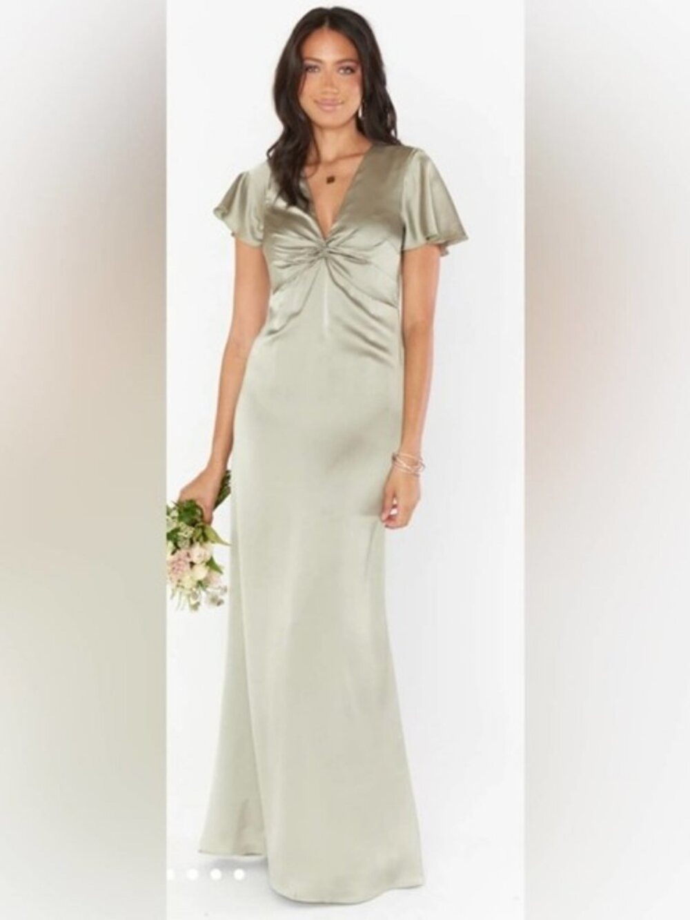 Show Me Your Mumu Rome Twist Gown Green Flutter Sleeve V-Neck 1X